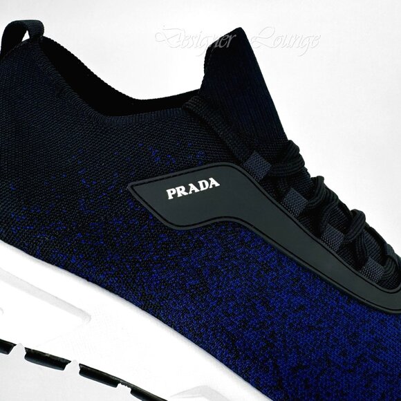 SOLD! NEW PRADA Men's Knit 2 Blue Black Textile Low Top Logo Sneakers UK 10.5 - Picture 3 of 10